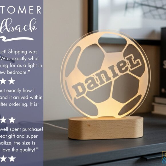 Soccer Night Light – Personalized LED Gift for Kids and Fans - Picture 7 of 8